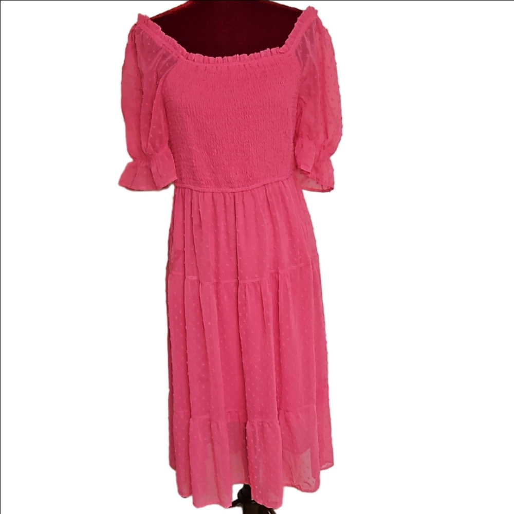 Hot Pink On/Off-Shoulder Midi Dress Size Large